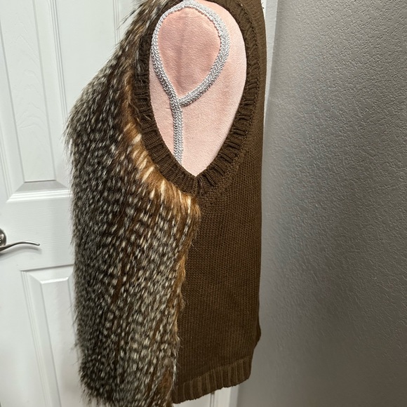 Faux Fur Brown Feathery Vest with Sweater Back. - Picture 6 of 12